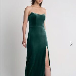 Jenny Yoo Strapless Velvet Dress in Deep Green